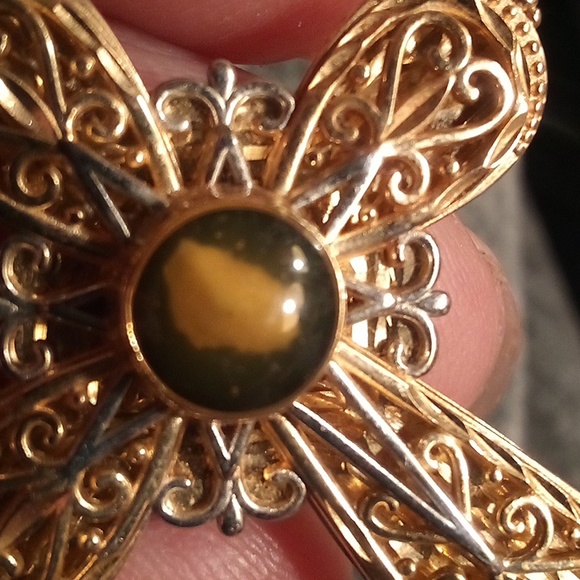 SOLD 14Kt White & Yellow Gold Amber Pentecost Novena Cross Pendant - Picture 6 of 9